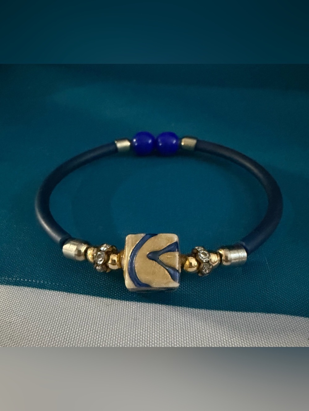 Murano Glass Blue and Gold Women's Beaded Bracelet